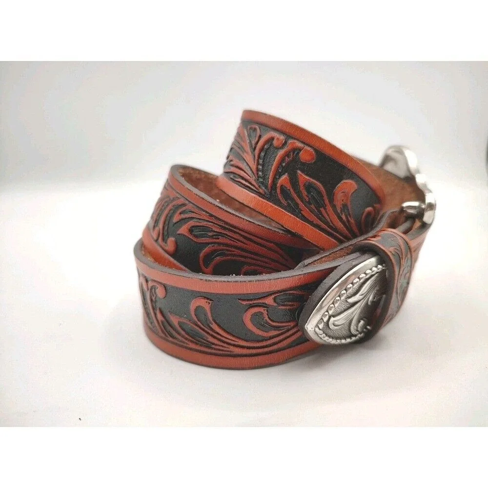 Tony Lama Kids Youth brown tooled‎ Westerly Ride Belts C60214 size 26